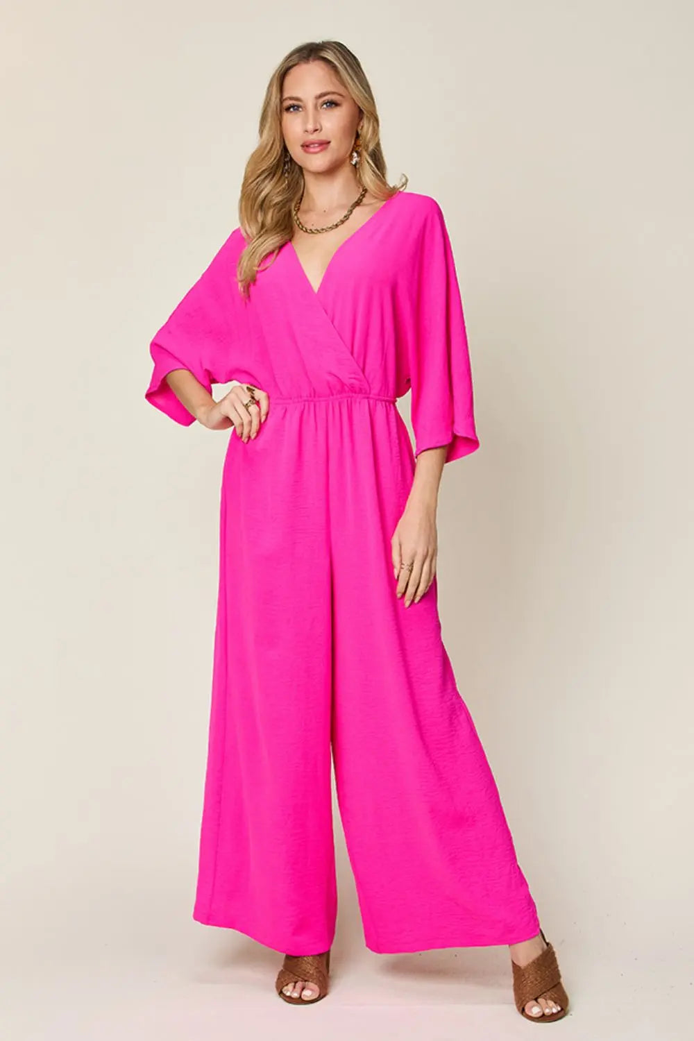 Double Take - Full Size - Surplice Wide Leg - Jumpsuit with Pockets - Pfresh