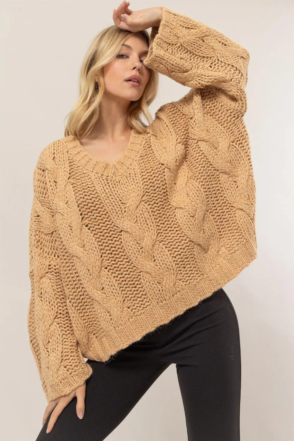 HYFVE Cable Knit V-Neck Sweater - Pfresh