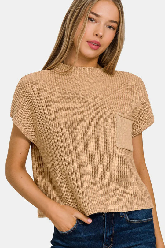 Zenana Mock Neck - Short Sleeve - Cropped Sweater - Pfresh