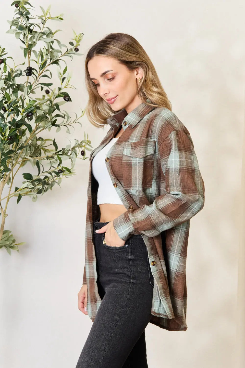 Mandy - Plaid Dropped Shoulder Shirt - Pfresh