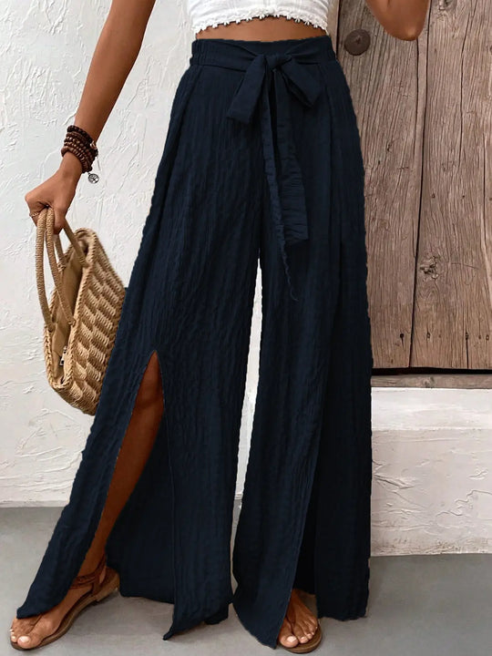 Honey Tied Slit Wide Leg Pants - Pfresh