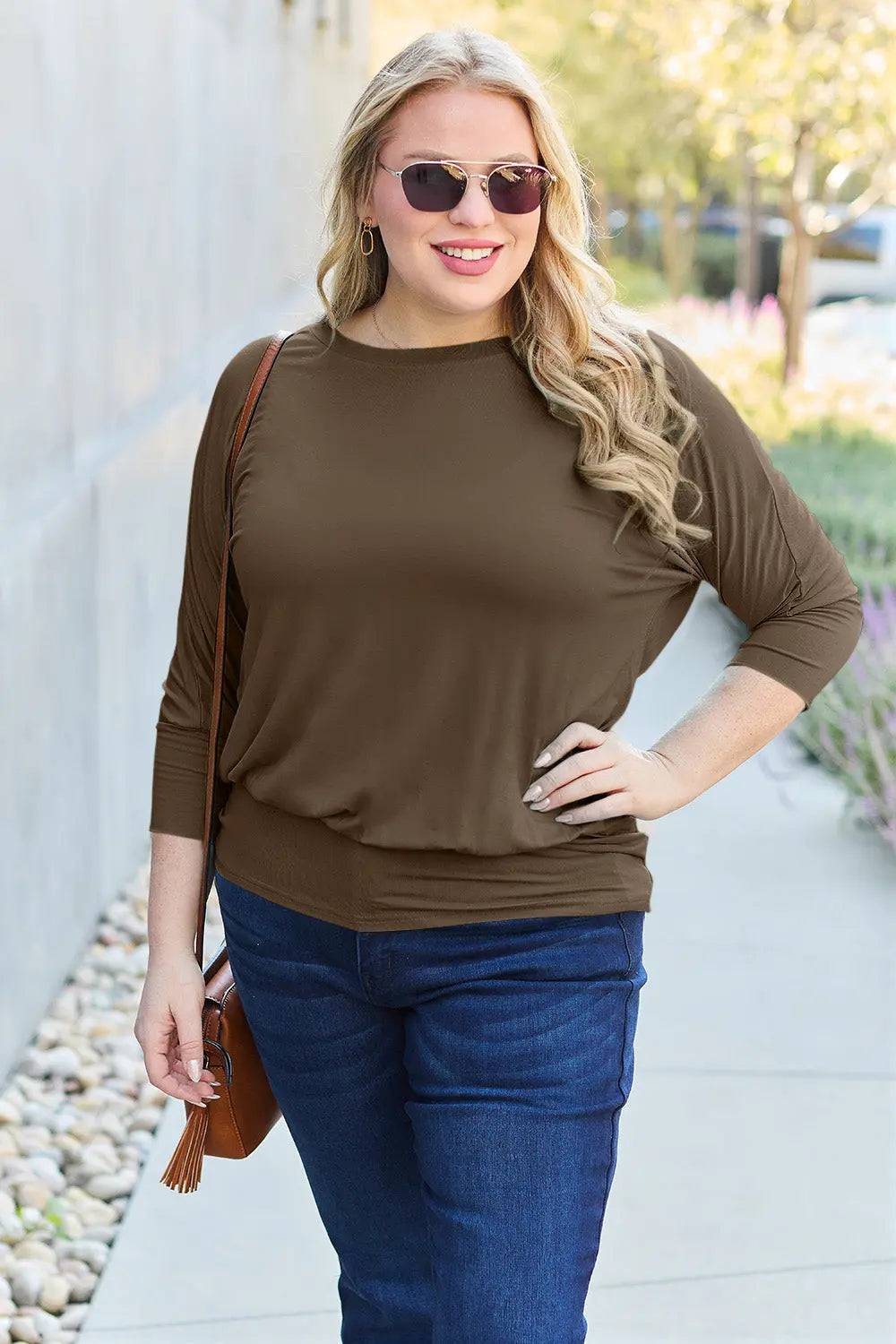 Basic Bae - Full Size Round Neck - Batwing Sleeve Top - Pfresh