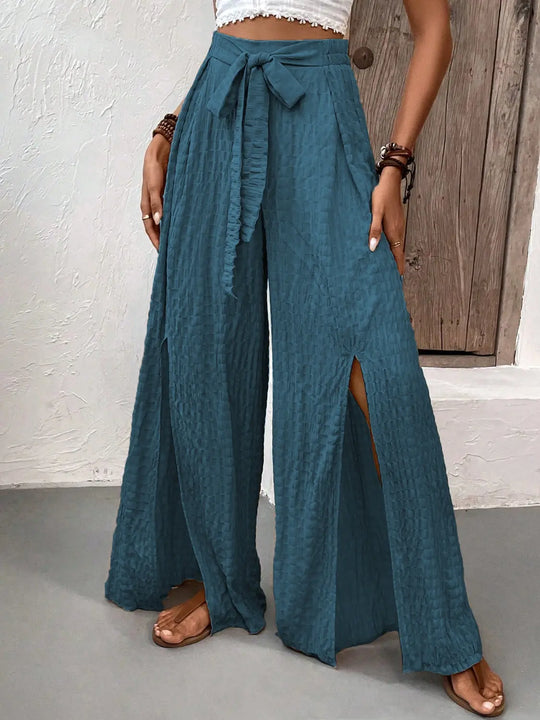 Honey Tied Slit Wide Leg Pants - Pfresh