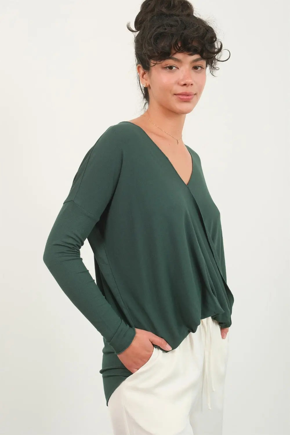 HYFVE Draped Drop Shoulder Long Sleeve Top - Pfresh