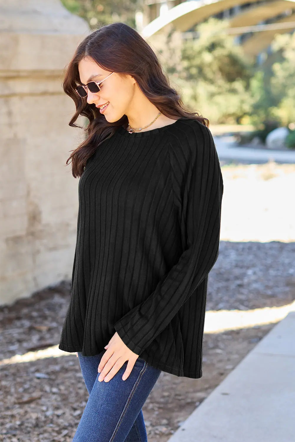 Basic Bae - Full Size - Ribbed Round Neck - Long Sleeve Knit Top - Pfresh