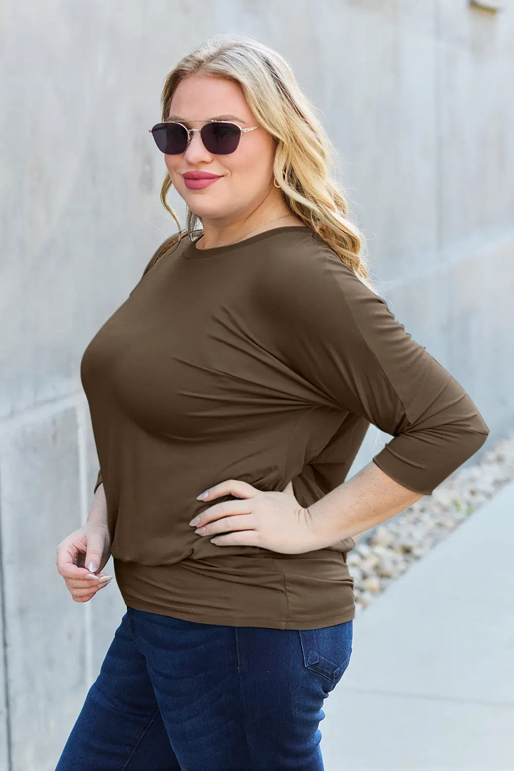 Basic Bae - Full Size Round Neck - Batwing Sleeve Top - Pfresh