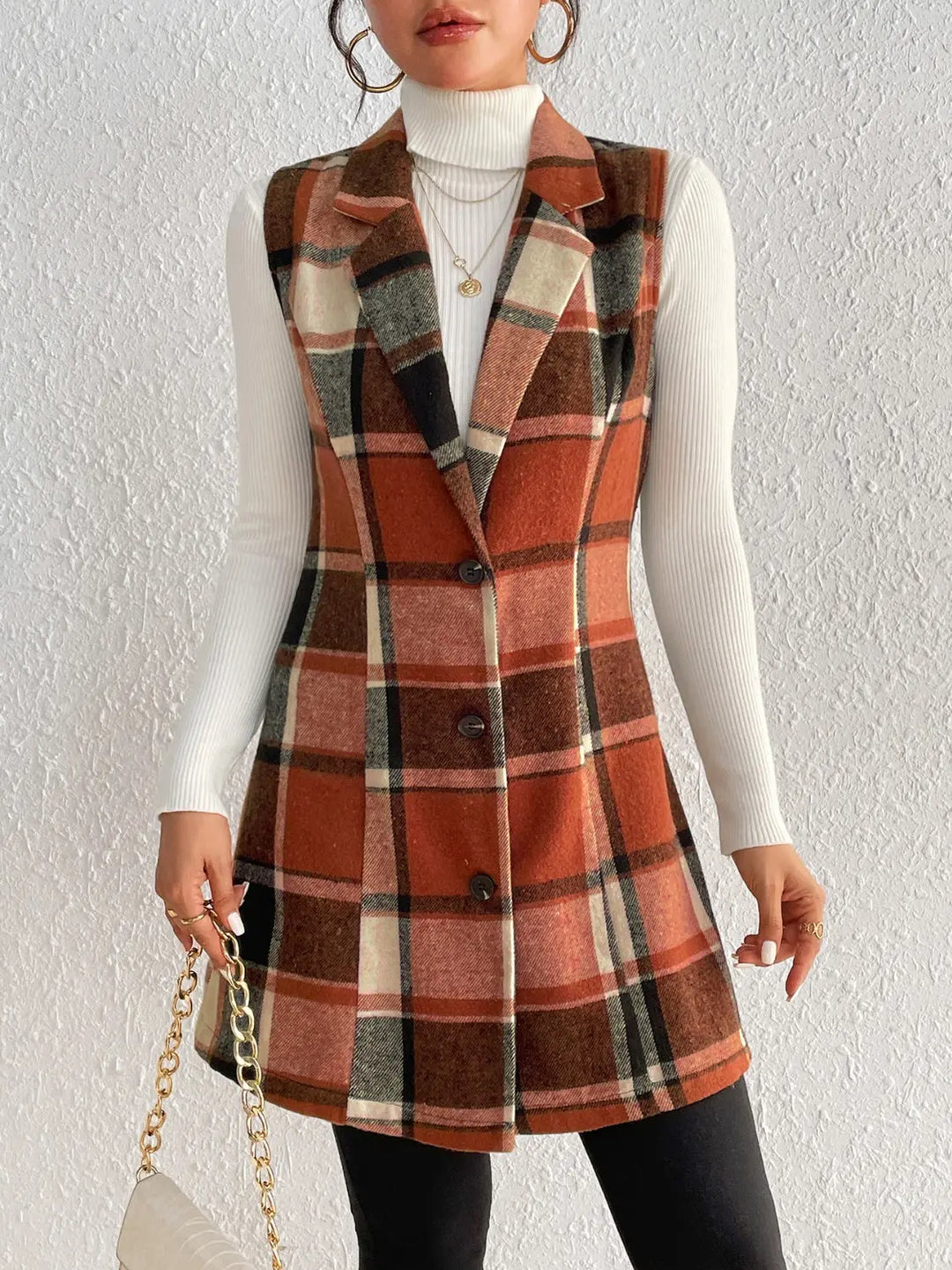 Honey - Plaid - Button Up Vest Coat - Pfresh