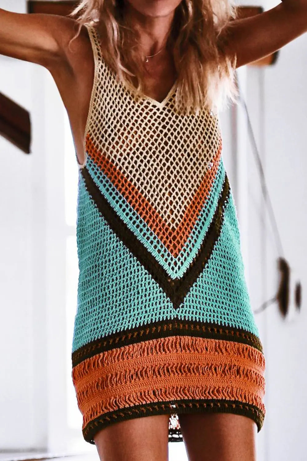 Openwork V-Neck Tank Knit Cover Up - Pfresh