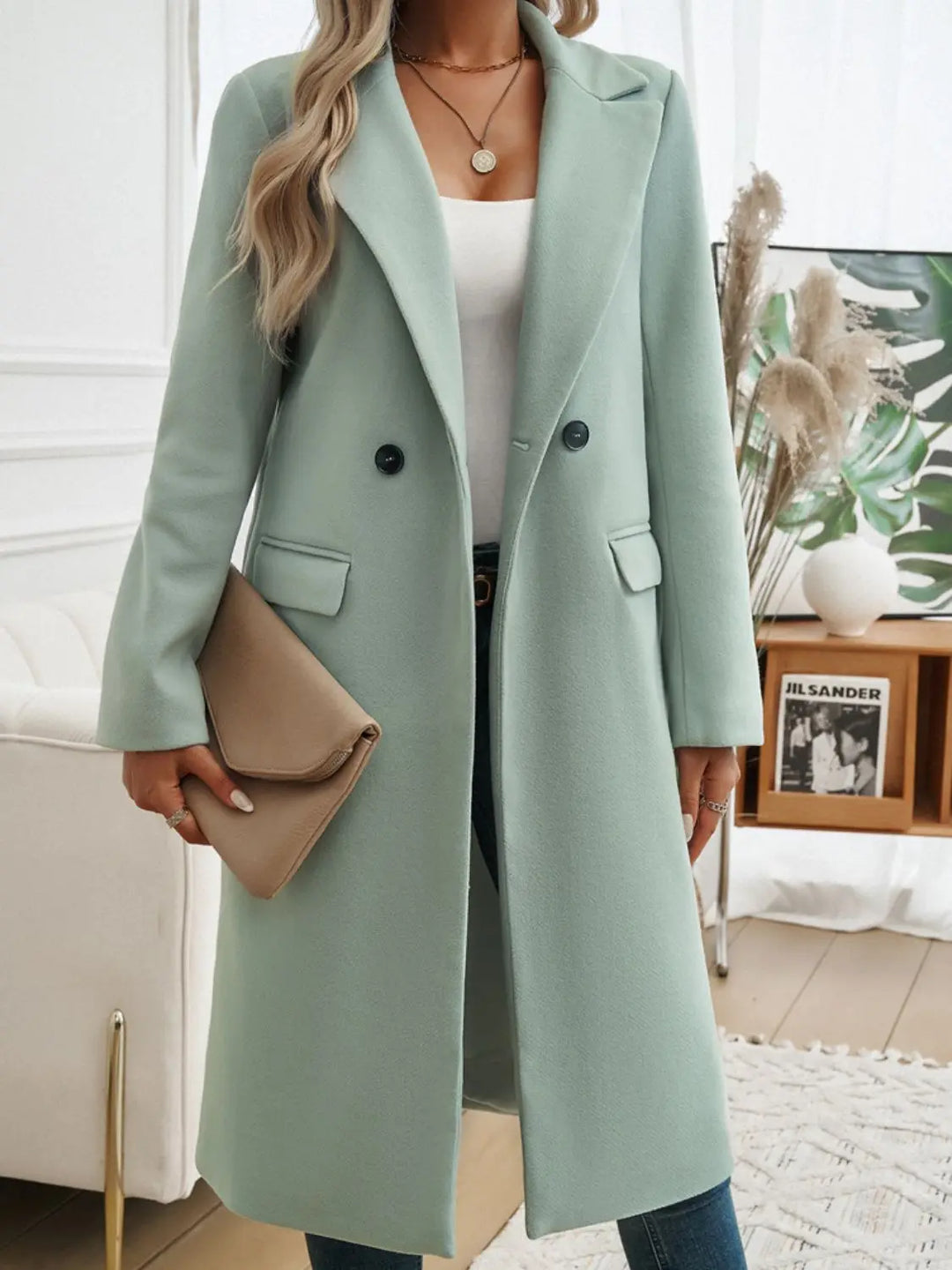 Devine - Pocketed - Collared Neck - Long Sleeve Coat - Pfresh