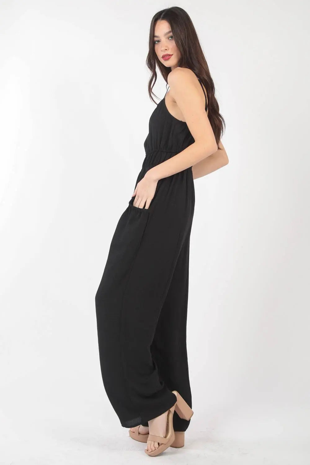 VERY J - Pintuck Detail - Woven Sleeveless Jumpsuit - Pfresh