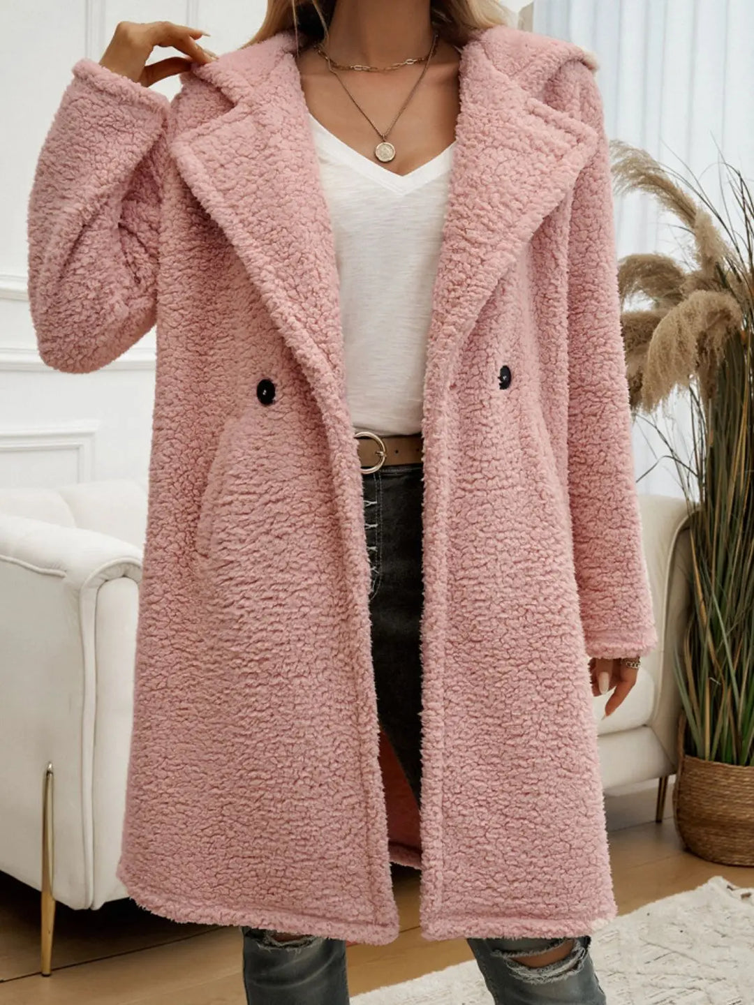 Devine - Pocketed Long Sleeve - Hooded Teddy Coat - Pfresh