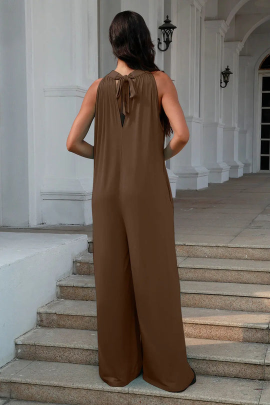 Double Take - Full Size - Tie Back Cutout - Sleeveless Jumpsuit - Pfresh