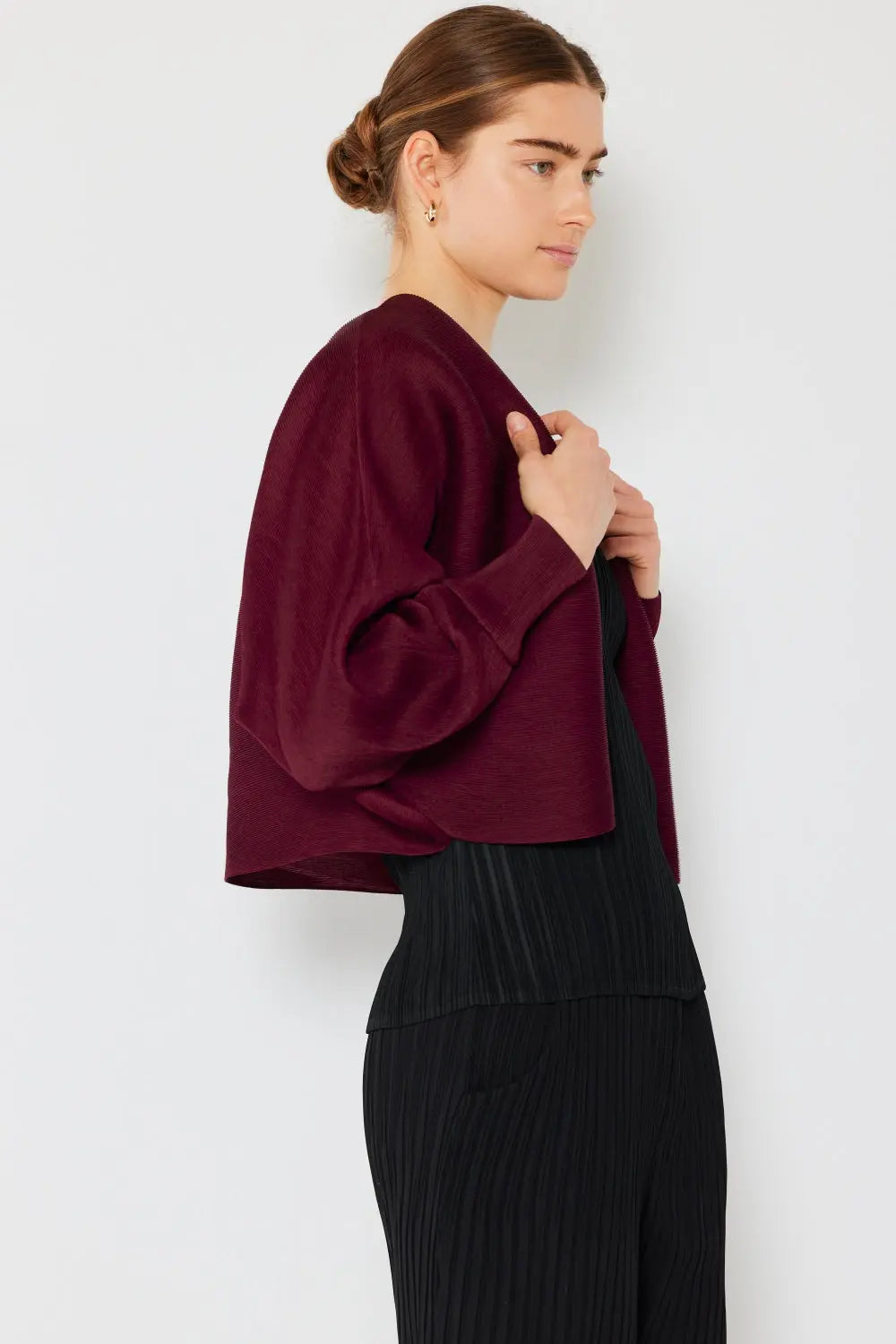 Marina West Swim - Rib Pleated Puff Sleeve - Bolero Cardigan Trendsi