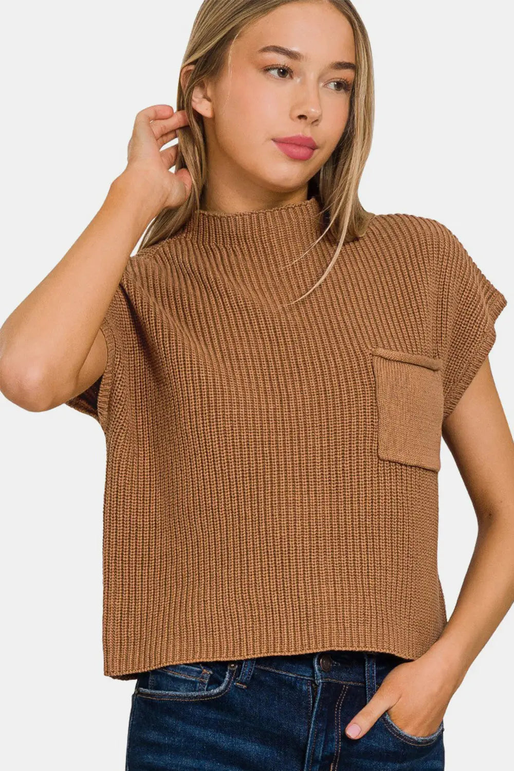 Zenana - Mock Neck Short Sleeve - Cropped Sweater - Pfresh