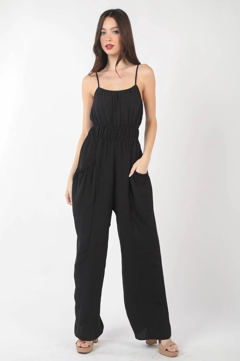 VERY J - Pintuck Detail - Woven Sleeveless Jumpsuit - Pfresh