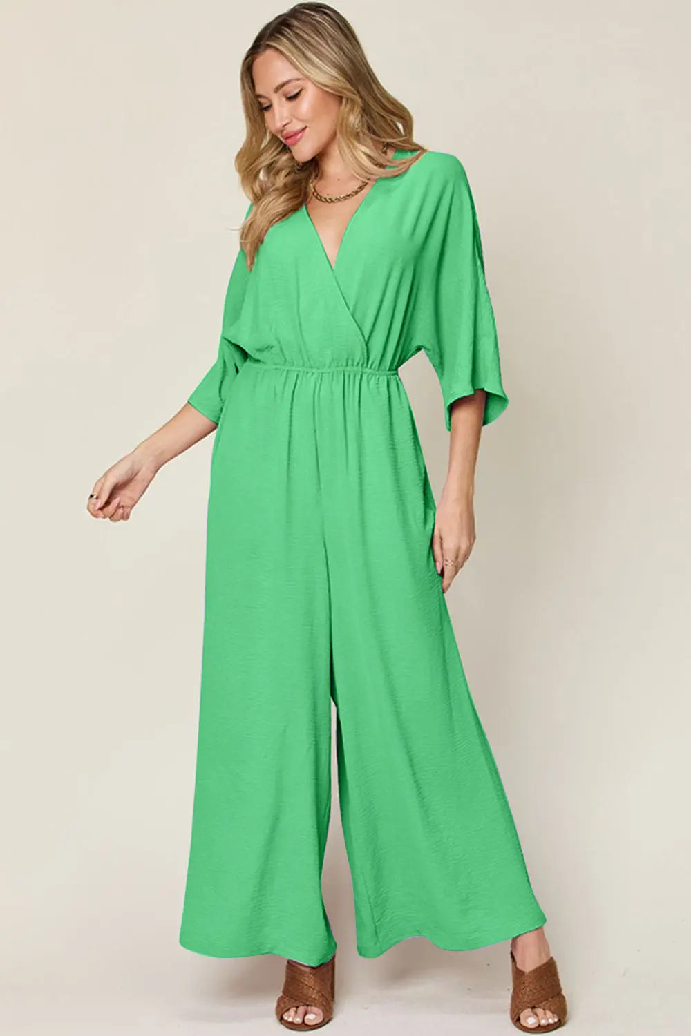 Double Take - Full Size - Surplice Wide Leg - Jumpsuit with Pockets - Pfresh