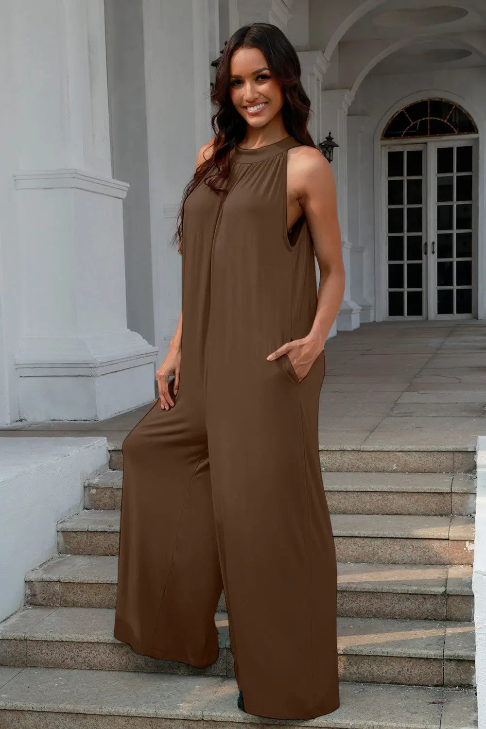 Double Take - Full Size - Tie Back Cutout - Sleeveless Jumpsuit - Pfresh