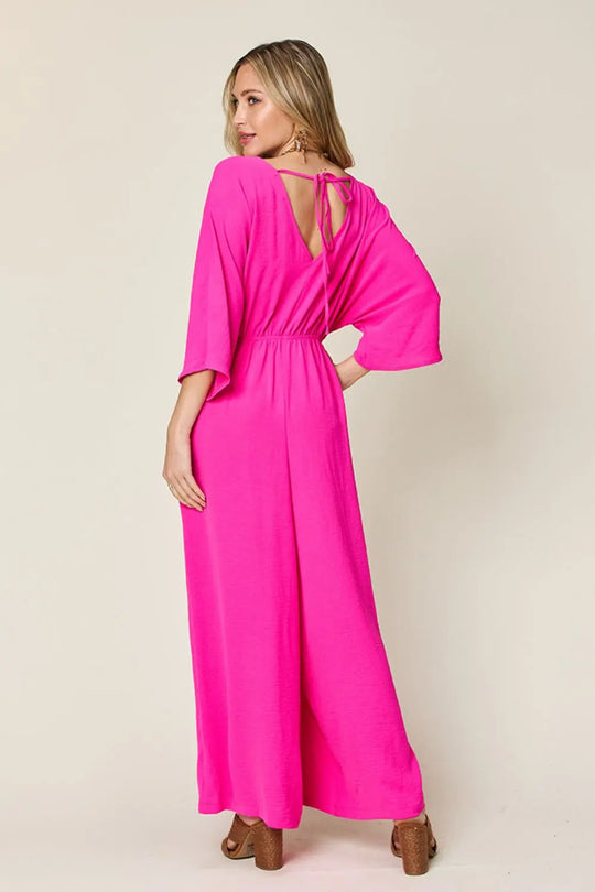 Double Take - Full Size - Surplice Wide Leg - Jumpsuit with Pockets - Pfresh