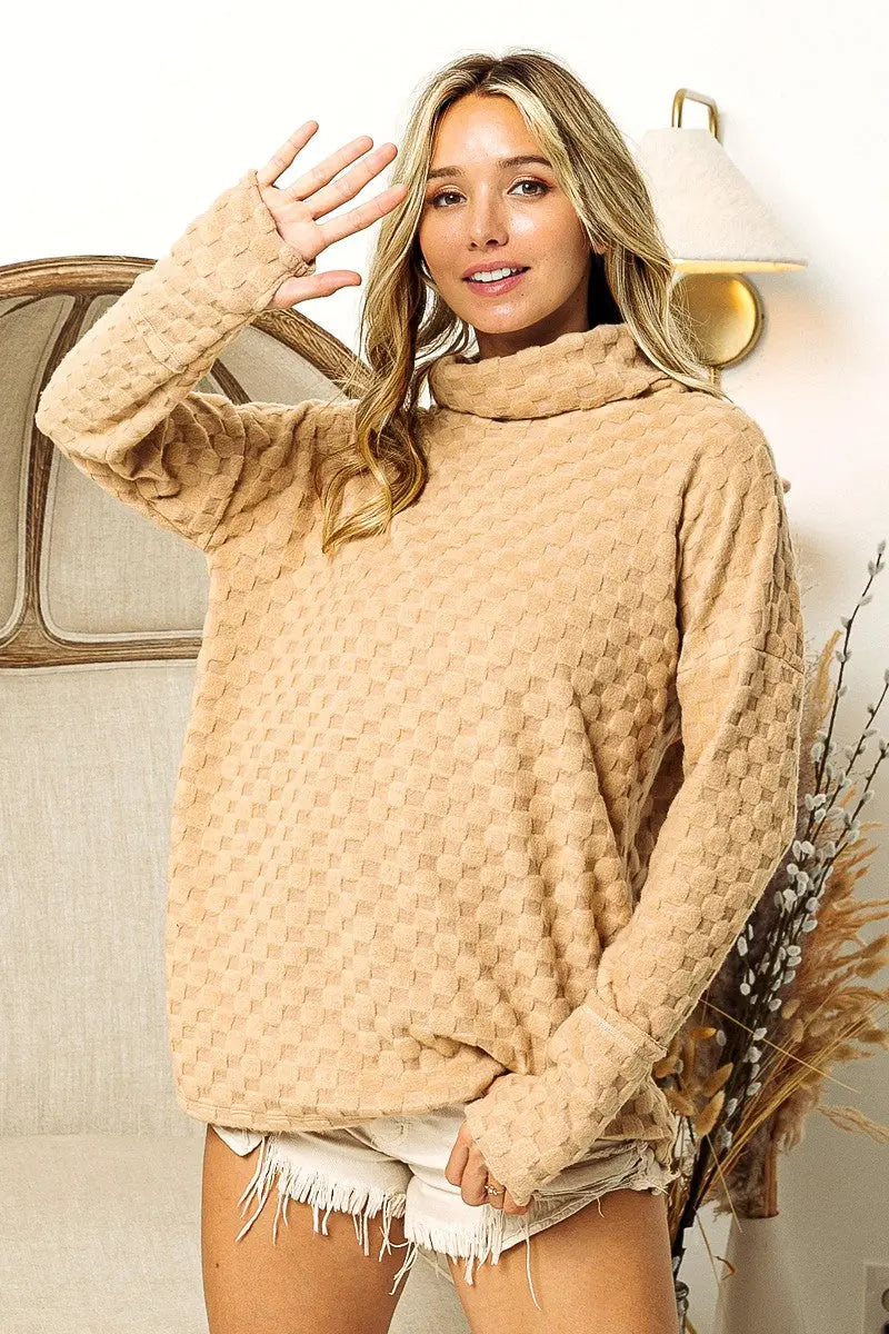 BiBi - Checkered Round Neck - Thumbhole Long Sleeve Top - Pfresh