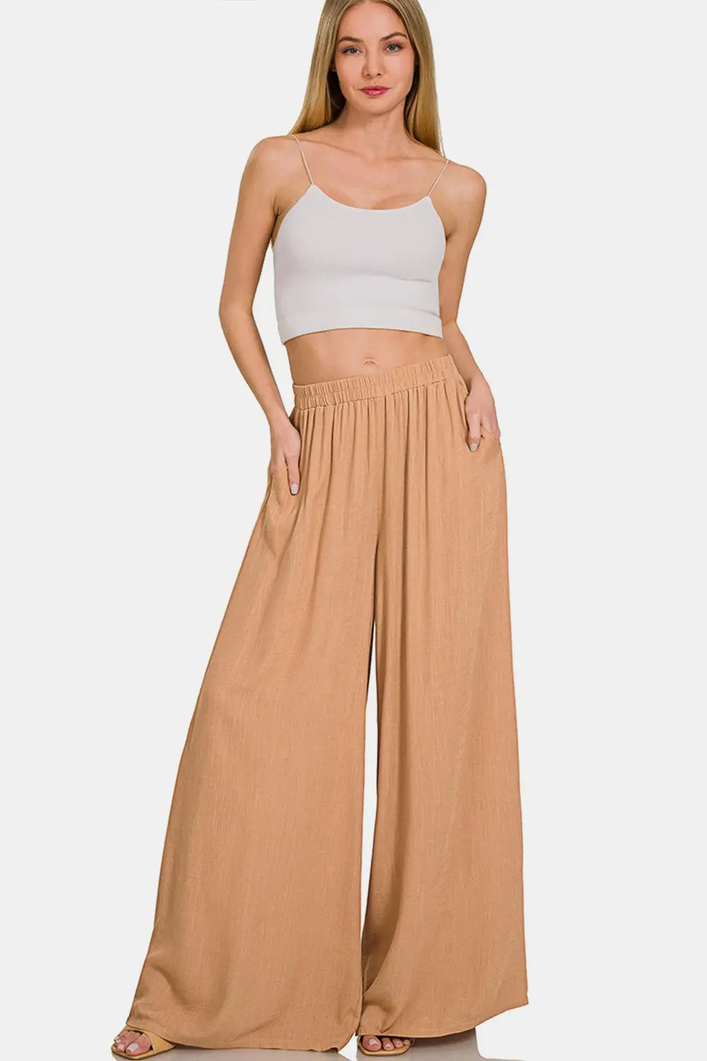 Zenana - Pleated Linen Blend - Wide Leg Pants - Pfresh