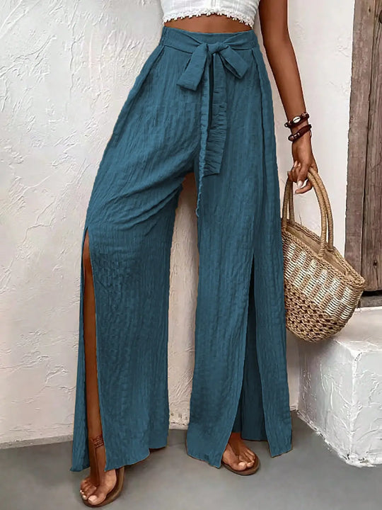 Honey Tied Slit Wide Leg Pants - Pfresh