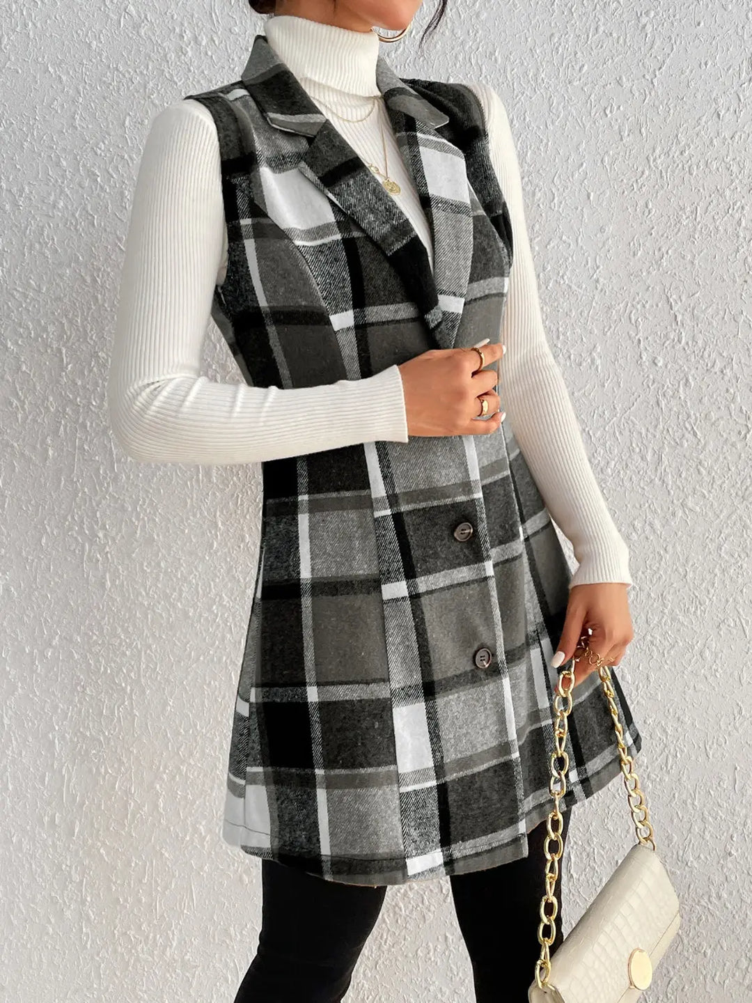 Honey - Plaid - Button Up Vest Coat - Pfresh