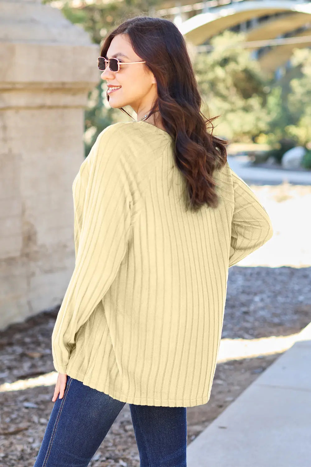 Basic Bae - Full Size - Ribbed Round Neck - Long Sleeve Knit Top - Pfresh