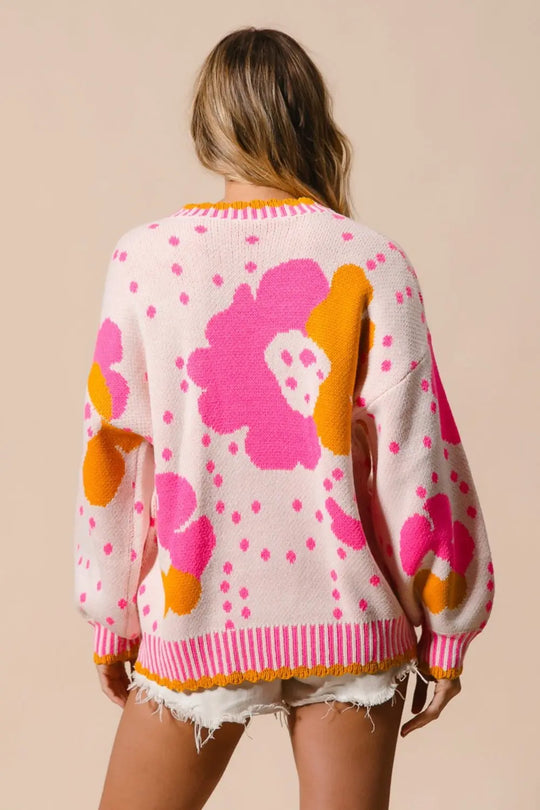 Flower Pattern Contrast Sweater - Pfresh