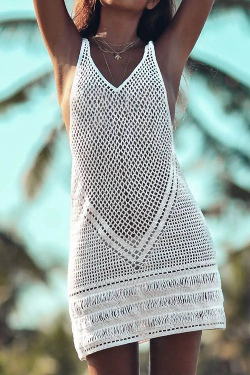 Openwork V-Neck Tank Knit Cover Up - Pfresh