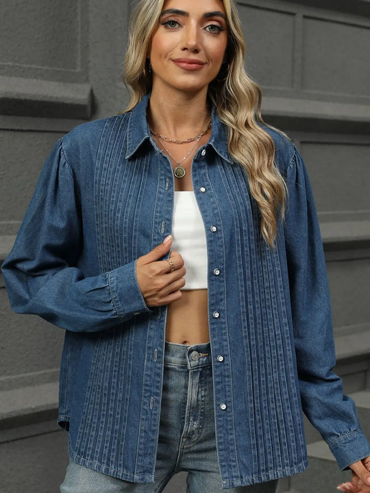 Button Down - Collared Neck - Long Sleeve Denim Top - Pfresh