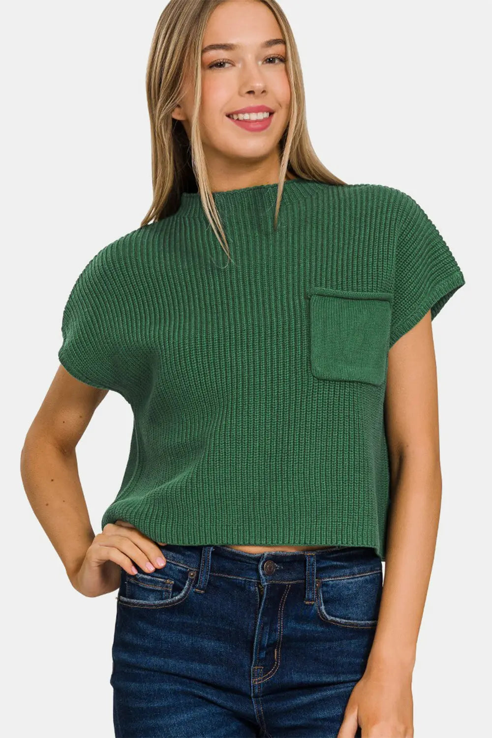 Zenana - Mock Neck - Short Sleeve Cropped Sweater - Pfresh