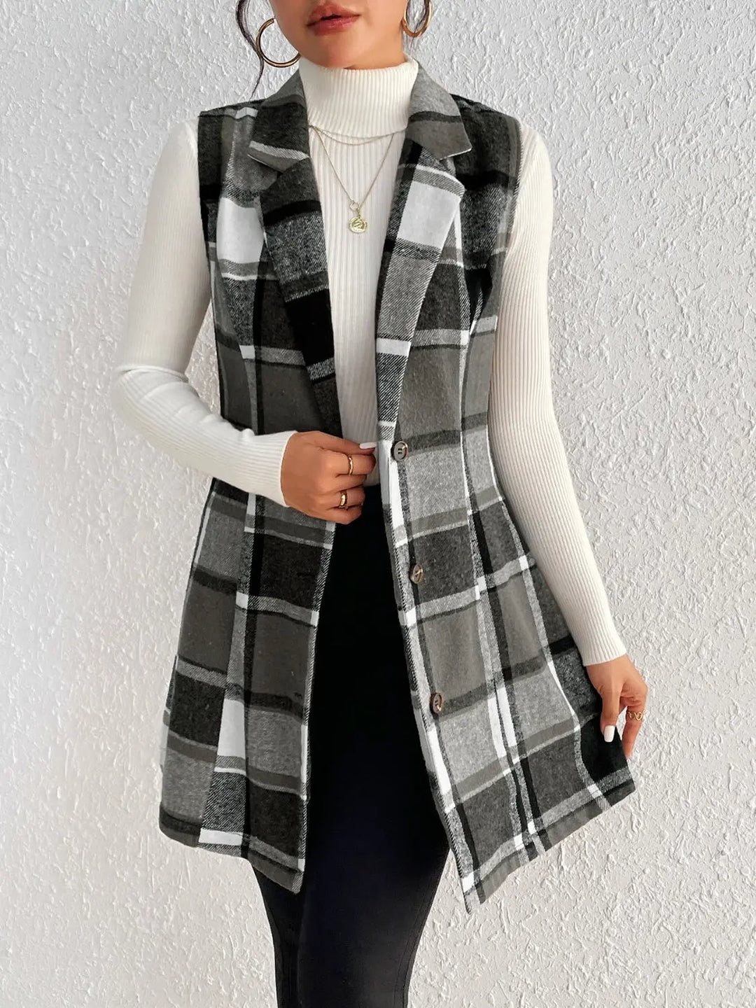 Honey - Plaid - Button Up Vest Coat - Pfresh