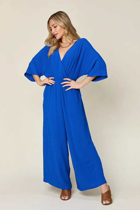 Double Take - Full Size - Surplice Wide Leg - Jumpsuit with Pockets - Pfresh