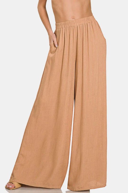 Zenana - Pleated Linen Blend - Wide Leg Pants - Pfresh