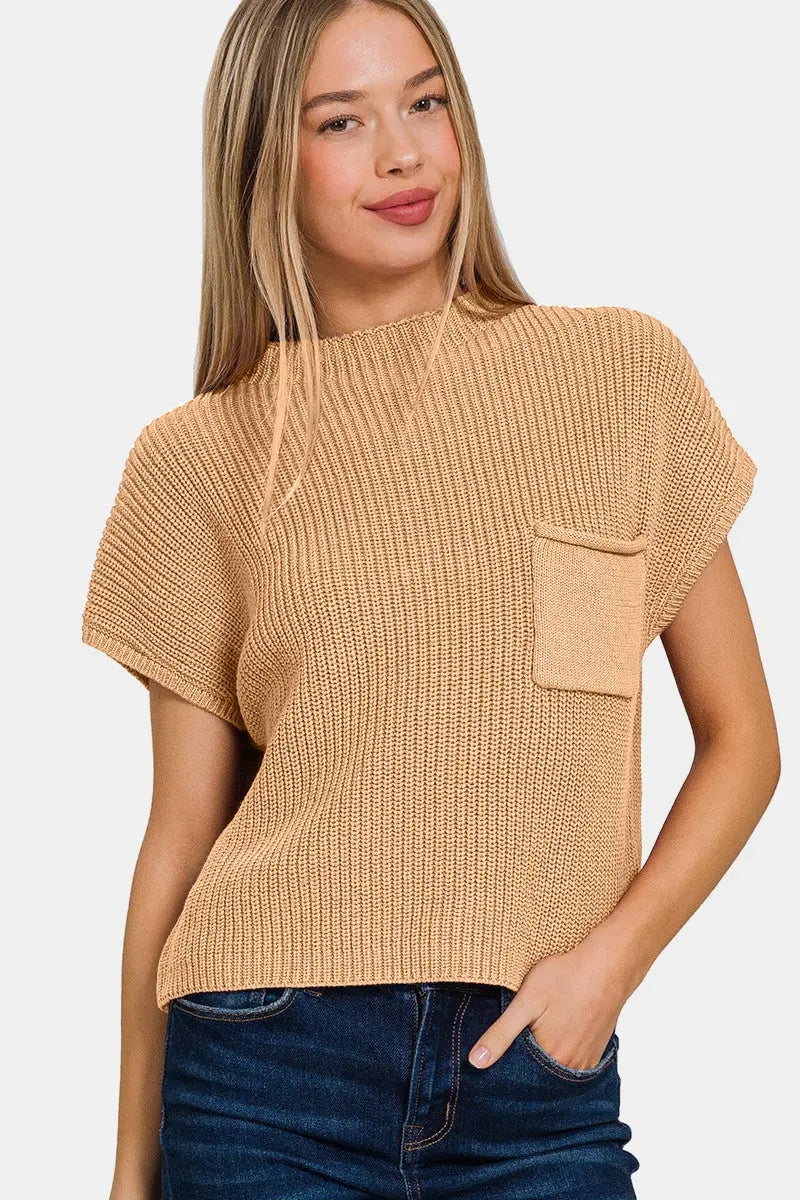 Zenana Mock Neck - Short Sleeve - Cropped Sweater - Pfresh