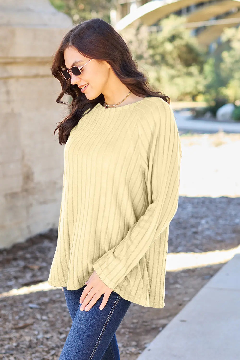 Basic Bae - Full Size - Ribbed Round Neck - Long Sleeve Knit Top - Pfresh