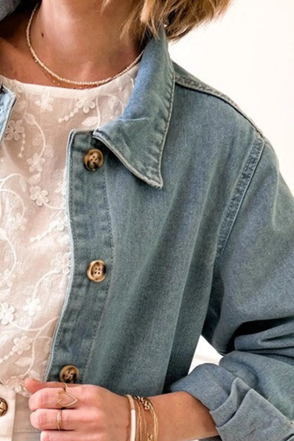 Pocketed Button Up - Long Sleeve Denim Jacket - Pfresh