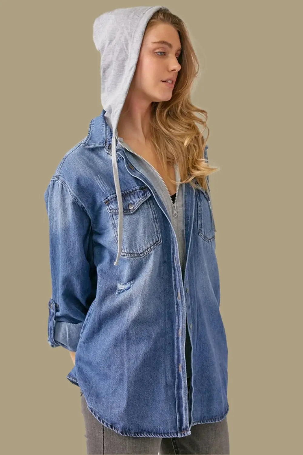 RISEN - Zip Up - Hooded Denim Shirt - Pfresh