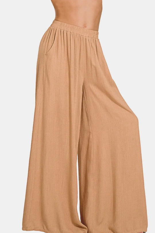 Zenana - Pleated Linen Blend - Wide Leg Pants - Pfresh