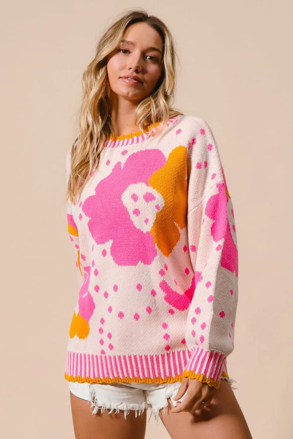 Flower Pattern Contrast Sweater - Pfresh