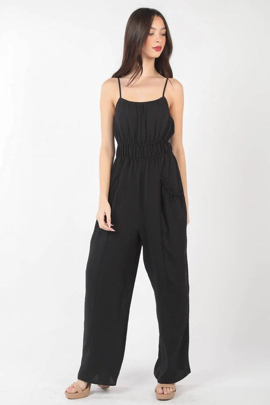 VERY J - Pintuck Detail - Woven Sleeveless Jumpsuit - Pfresh