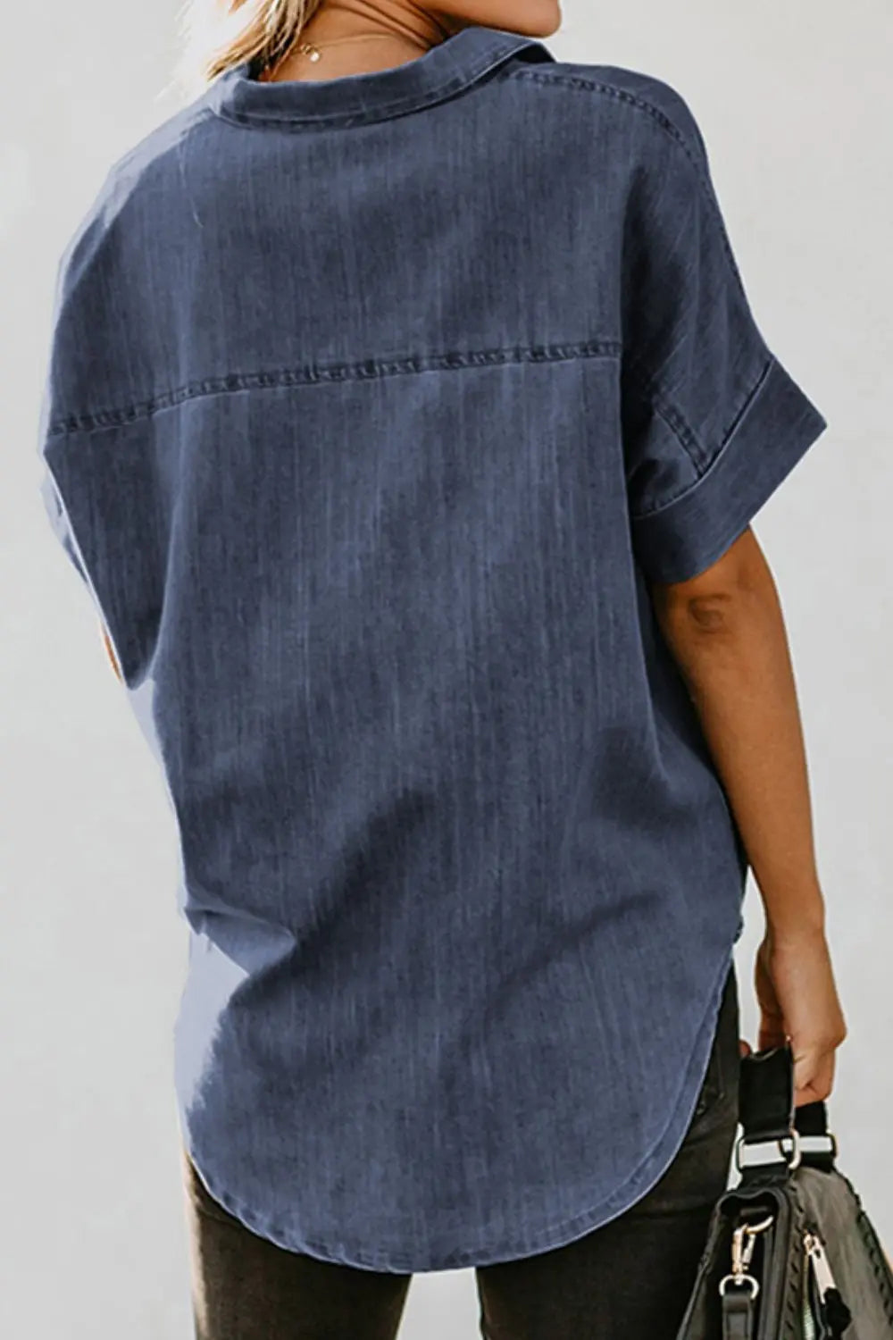 Pocketed Button Up - Short Sleeve - Denim Shirt - Pfresh