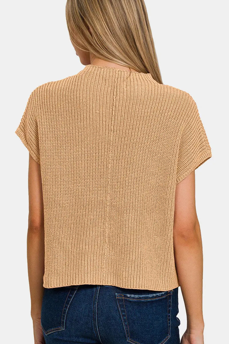 Zenana Mock Neck - Short Sleeve - Cropped Sweater - Pfresh