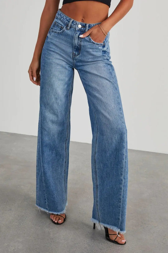 Raw Hem - Wide Leg - Jeans with Pockets - Pfresh