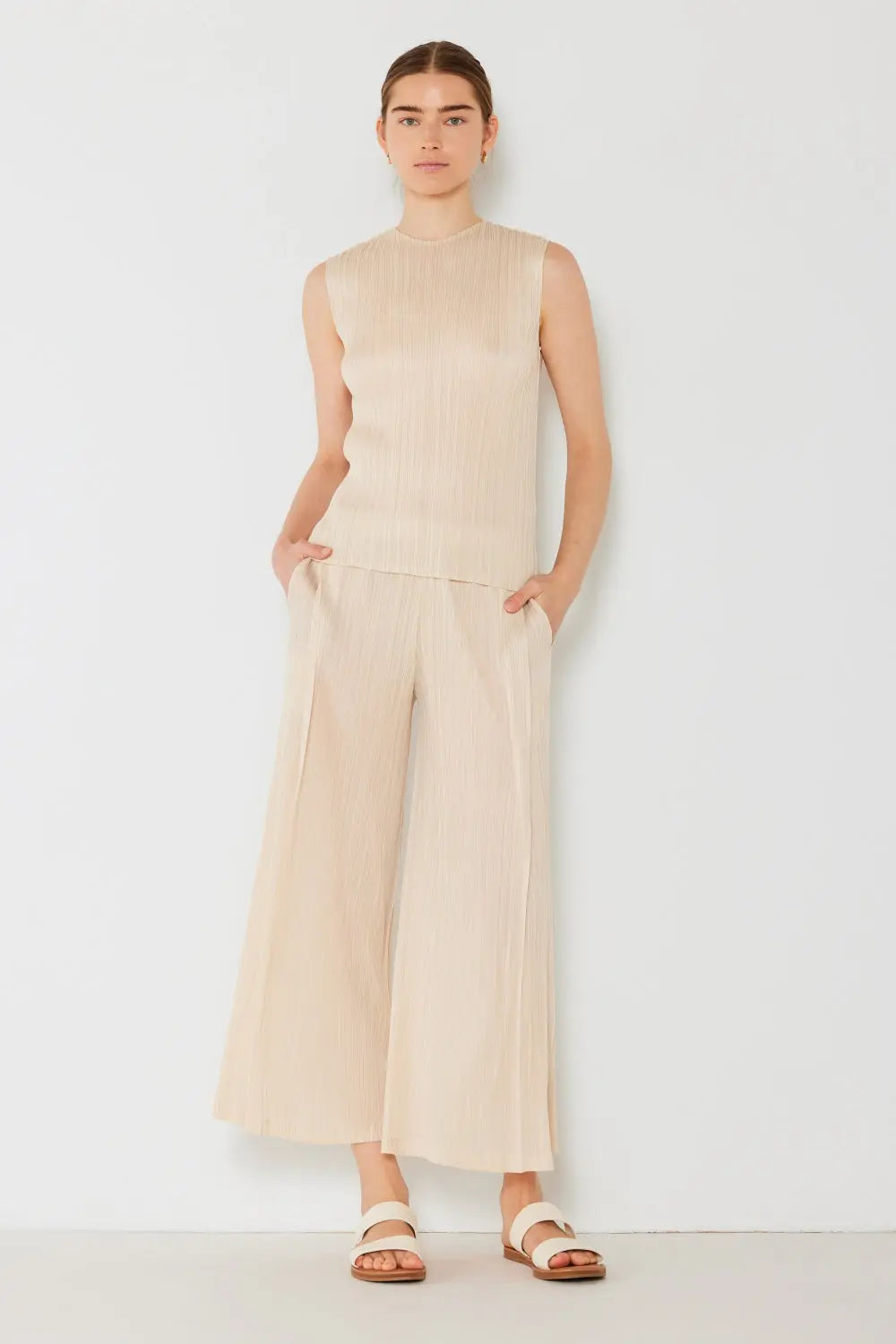 Marina West Swim - Pleated Wide-Leg Pants with Side Pleat Detail - Pfresh