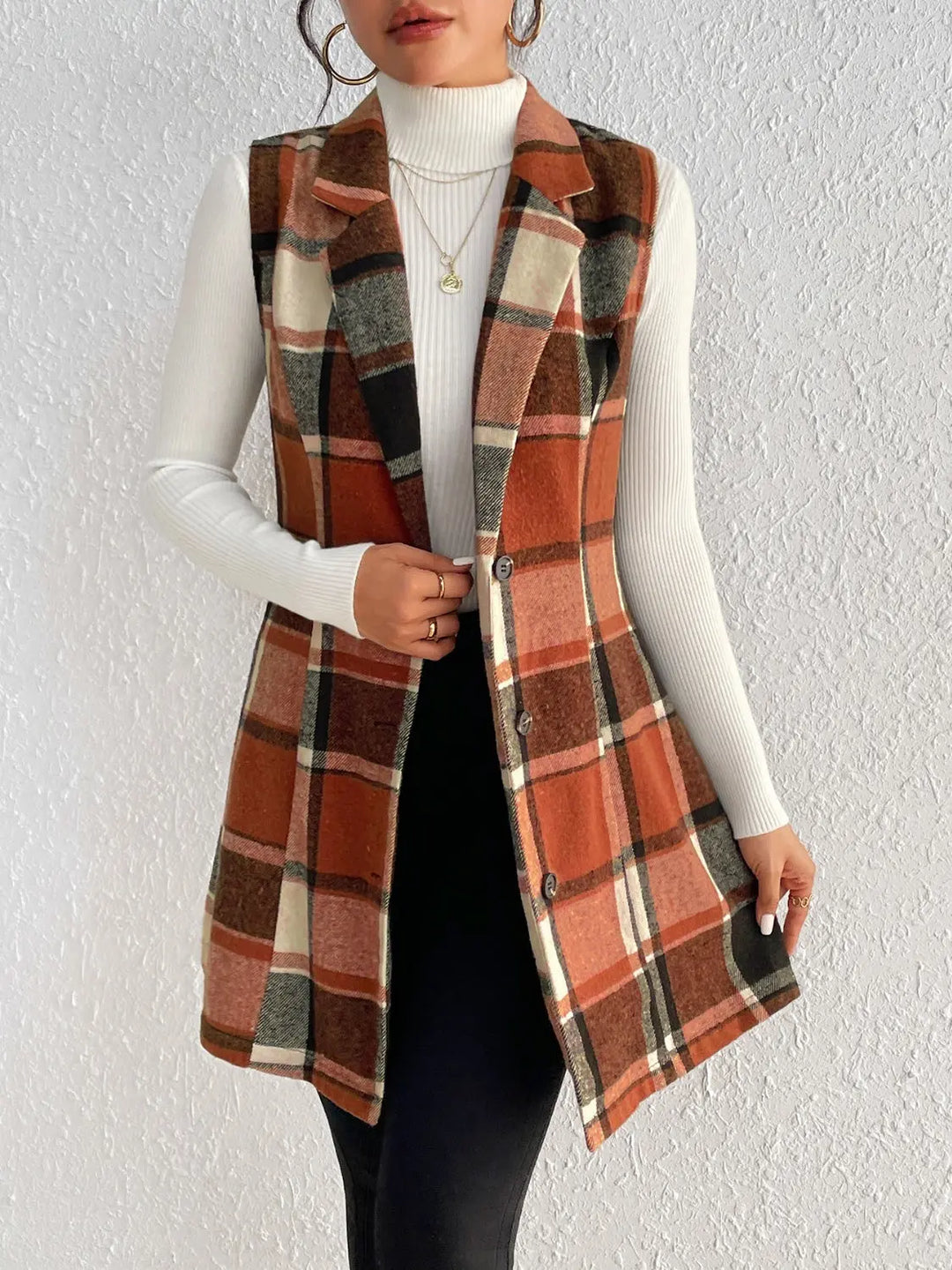 Honey - Plaid - Button Up Vest Coat - Pfresh