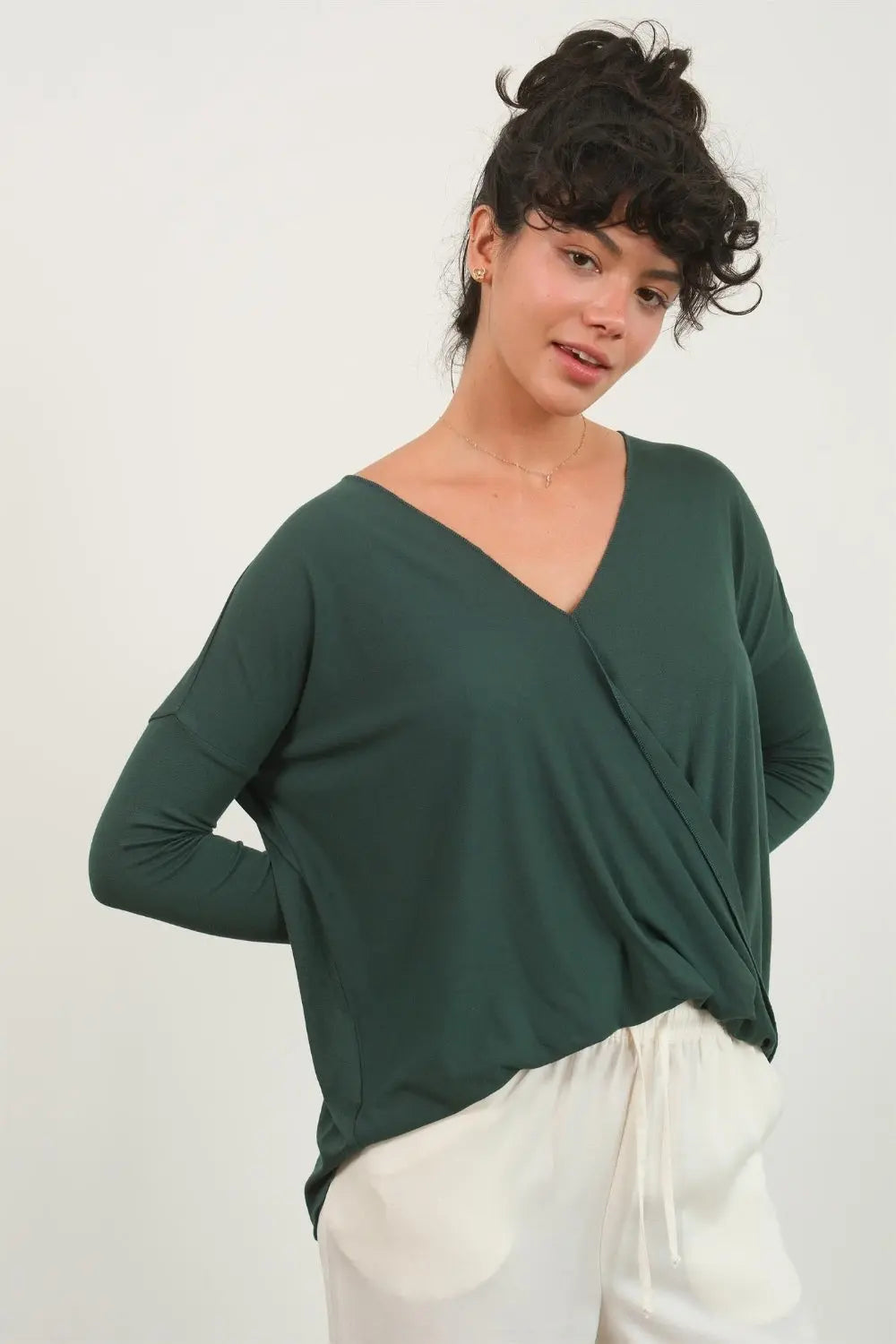 HYFVE Draped Drop Shoulder Long Sleeve Top - Pfresh