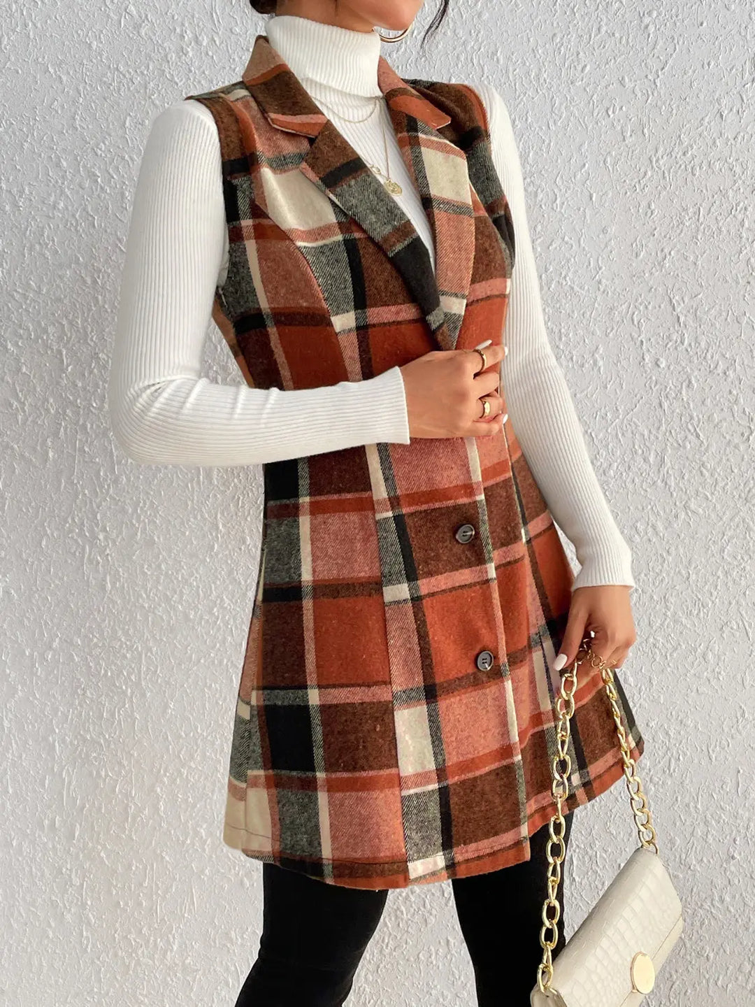 Honey - Plaid - Button Up Vest Coat - Pfresh