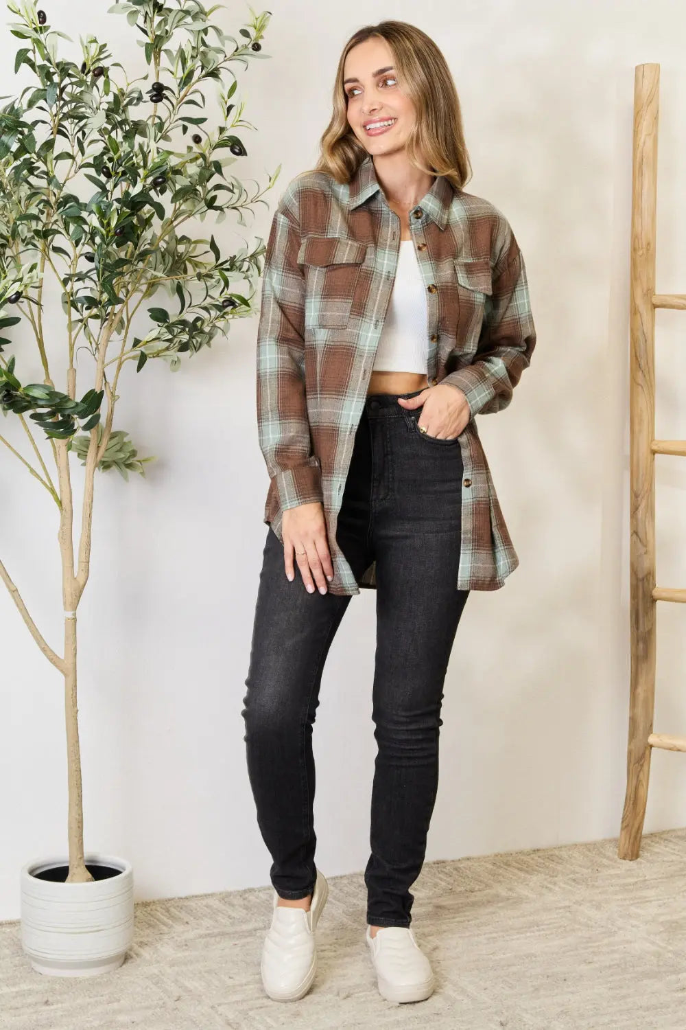 Mandy - Plaid Dropped Shoulder Shirt - Pfresh