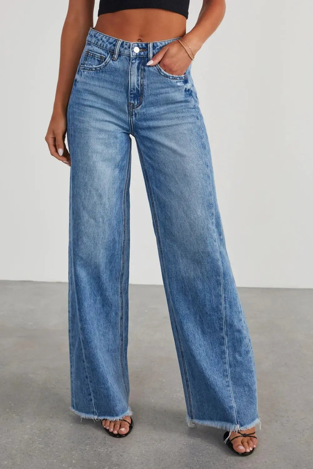 Raw Hem - Wide Leg - Jeans with Pockets - Pfresh